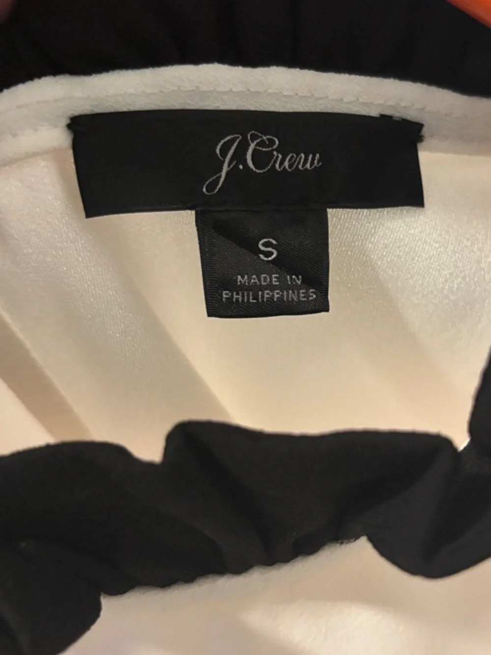 J. Crew White Sleeveless Blouse with Black Ruffle Collar